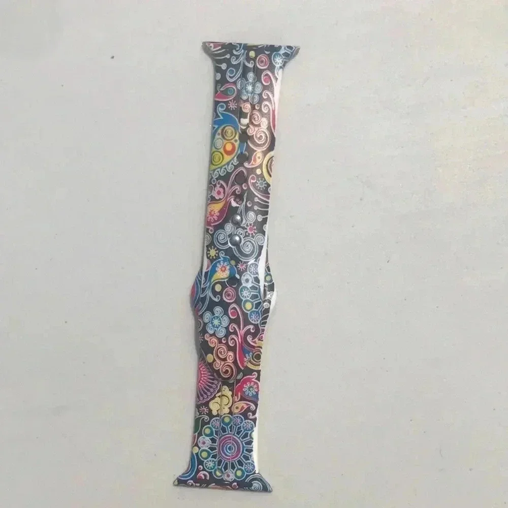 Multicolor Paisley Floral Silicone Watch Band for Apple Watch Boho Mandala Strap